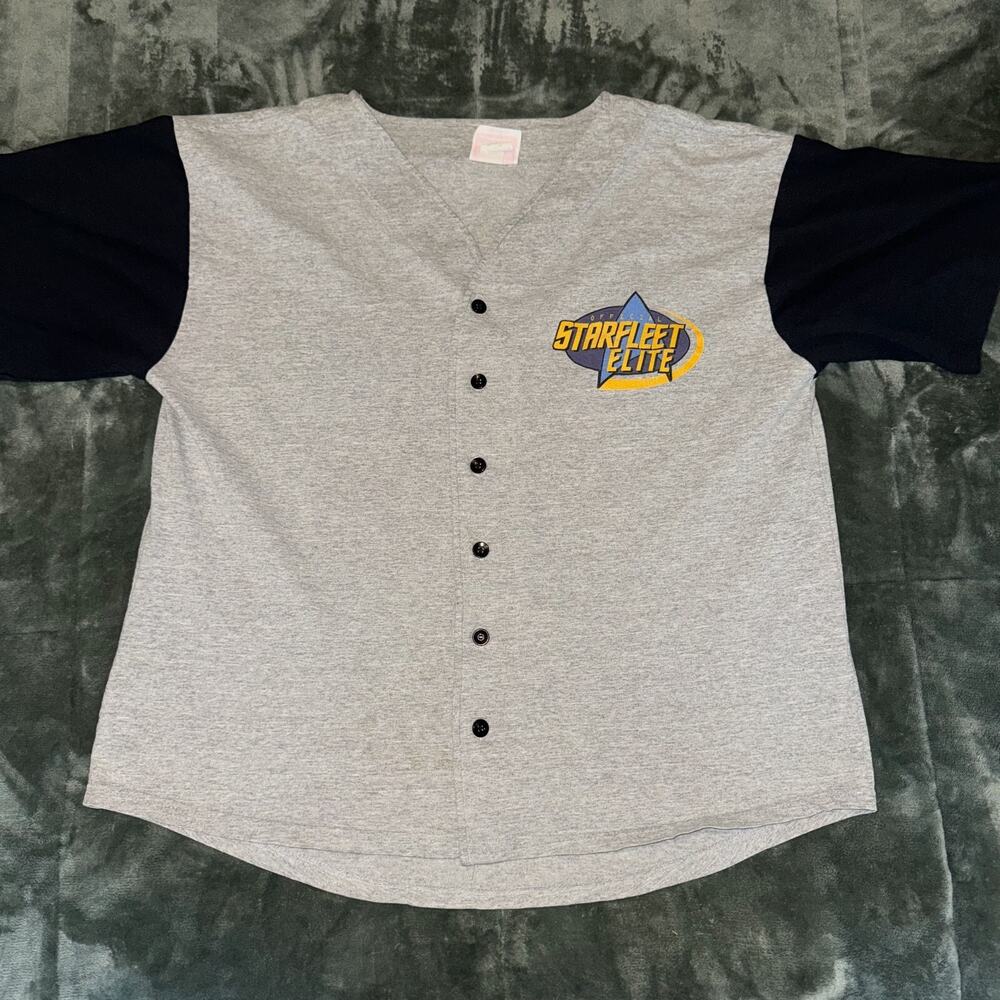 Vintage 1996 Trevco Starfleet Elite Jersey Men's Gray Black Star Trek Merch XL